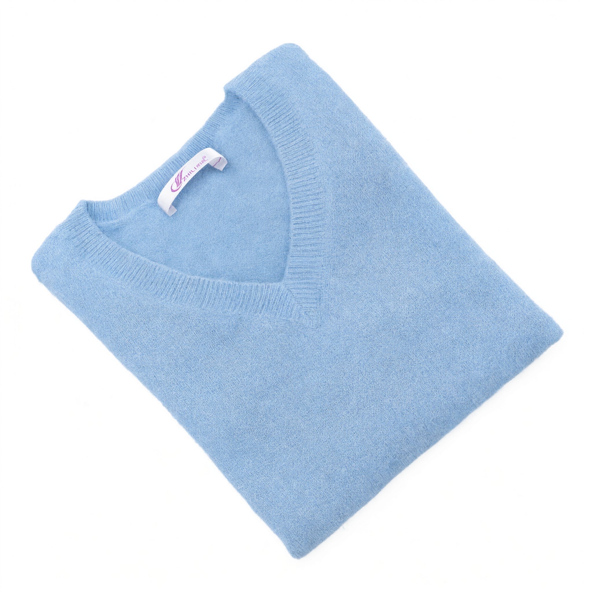 Women's V-Neck Cashmere Sweater - Sky blue