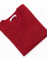 Women's V-Neck Cashmere Sweater - Tapestry red