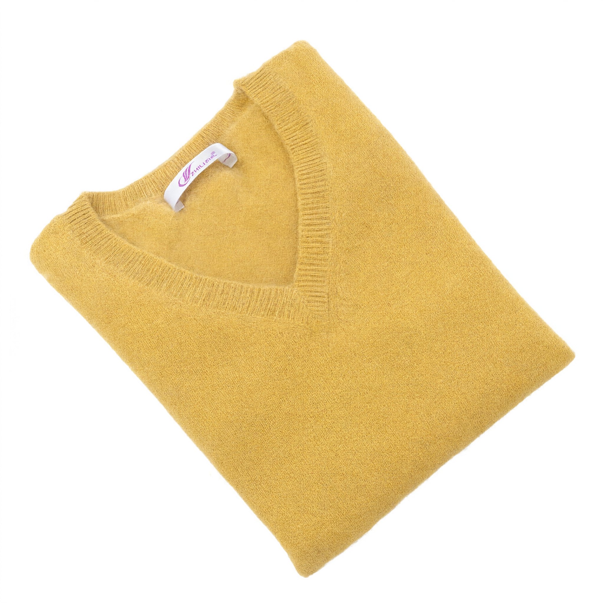 Women's V-Neck Cashmere Sweater - Yellow