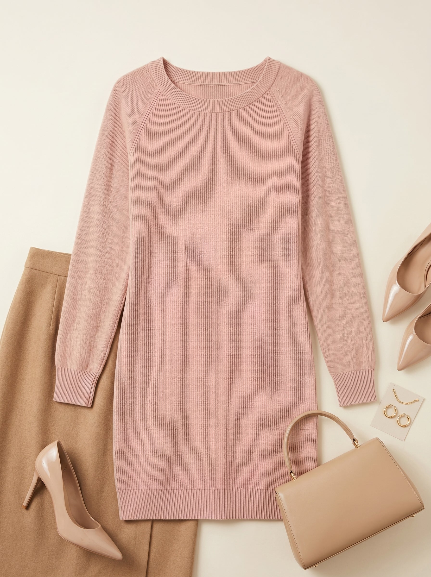 Women's Multi-Color Cashmere Sweater Dress — Beige