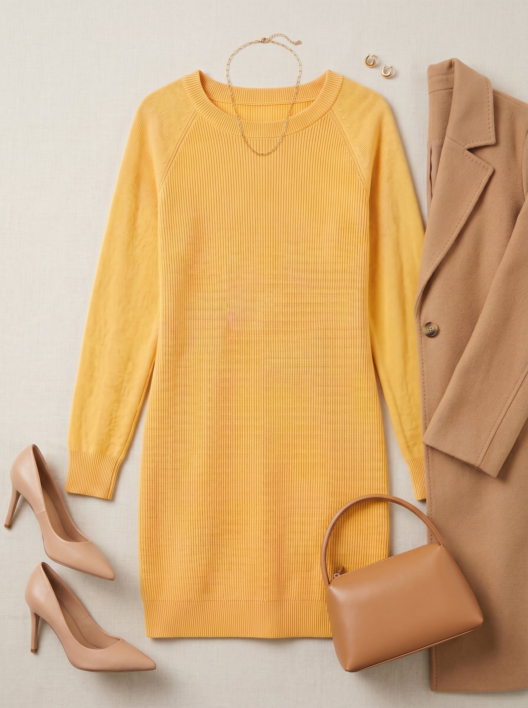 Women's Multi-Color Cashmere Sweater Dress — Yellow