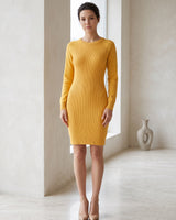 Women's Multi-Color Cashmere Sweater Dress — Yellow