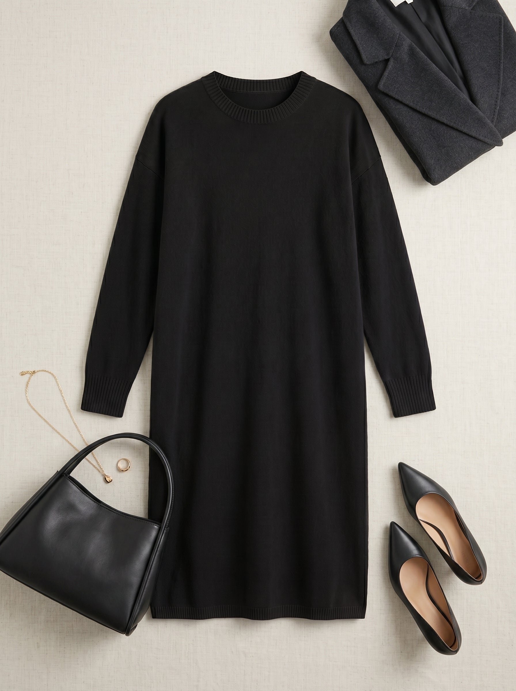 Women's Multi-Color Mid-Length Cashmere Dress — Black