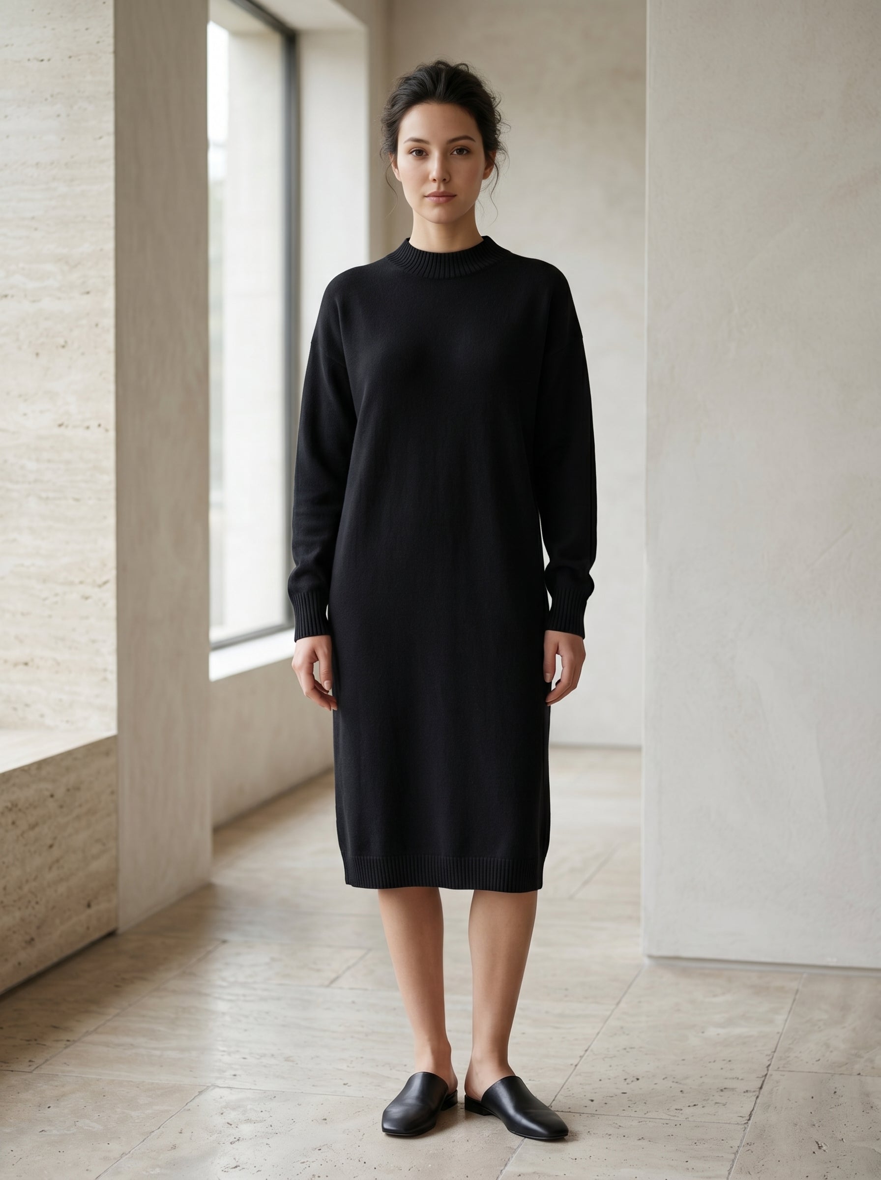 Women's Multi-Color Mid-Length Cashmere Dress — Black