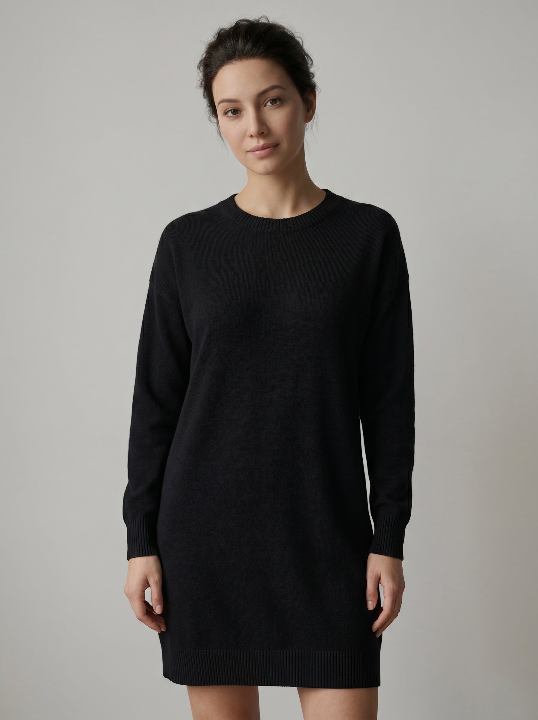 Women's Multi-Color Mid-Length Cashmere Dress — Black