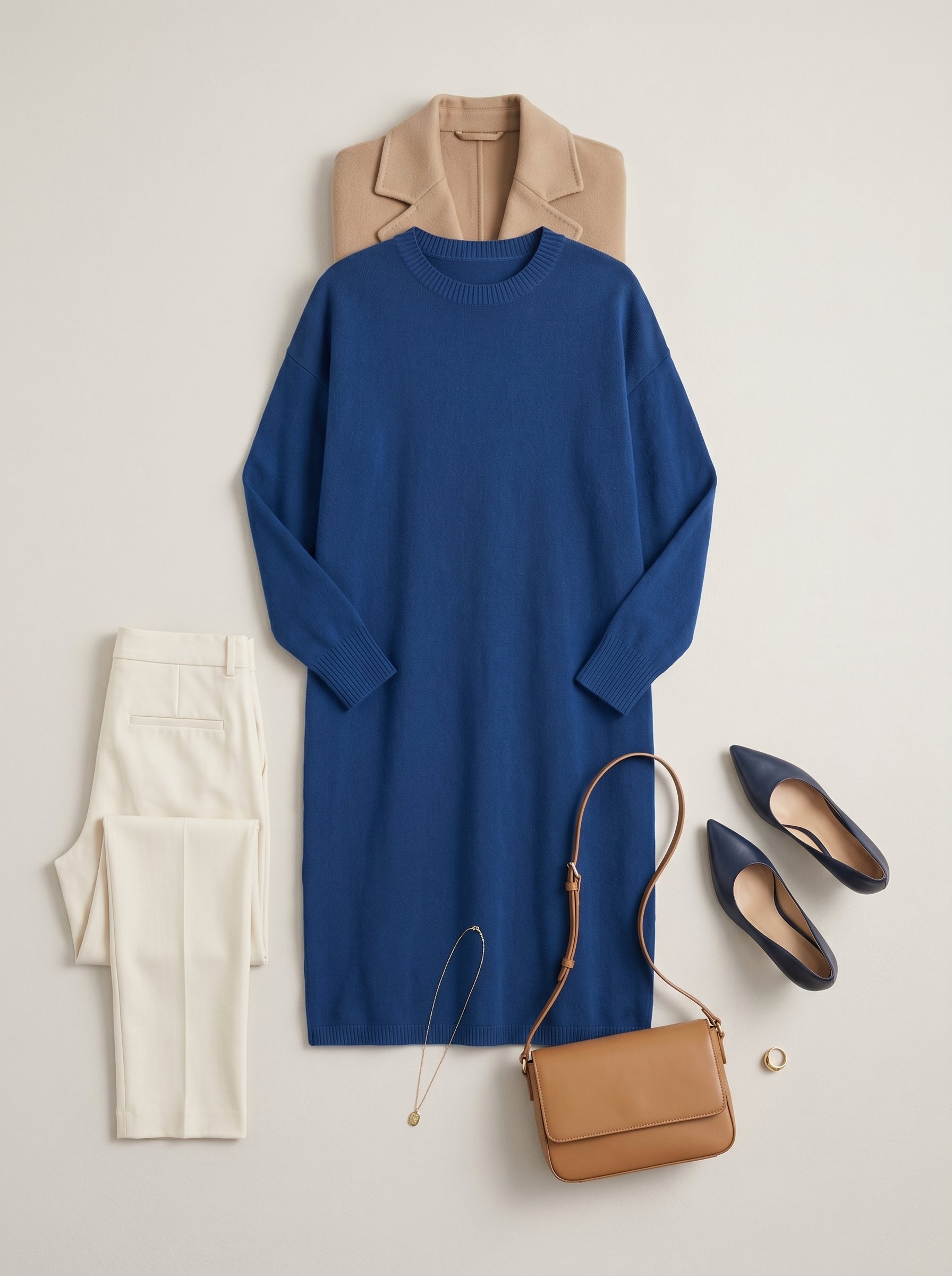 Women's Multi-Color Mid-Length Cashmere Dress — Blue
