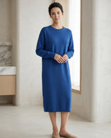 Women's Multi-Color Mid-Length Cashmere Dress — Blue