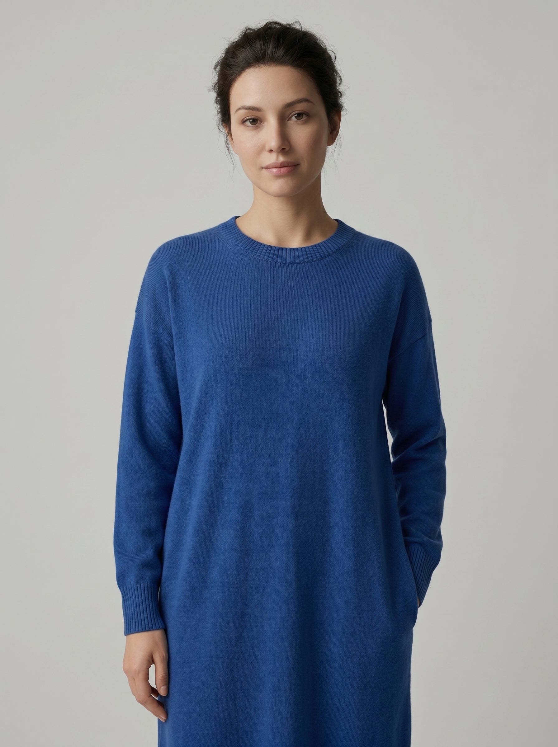 Women's Multi-Color Mid-Length Cashmere Dress — Blue