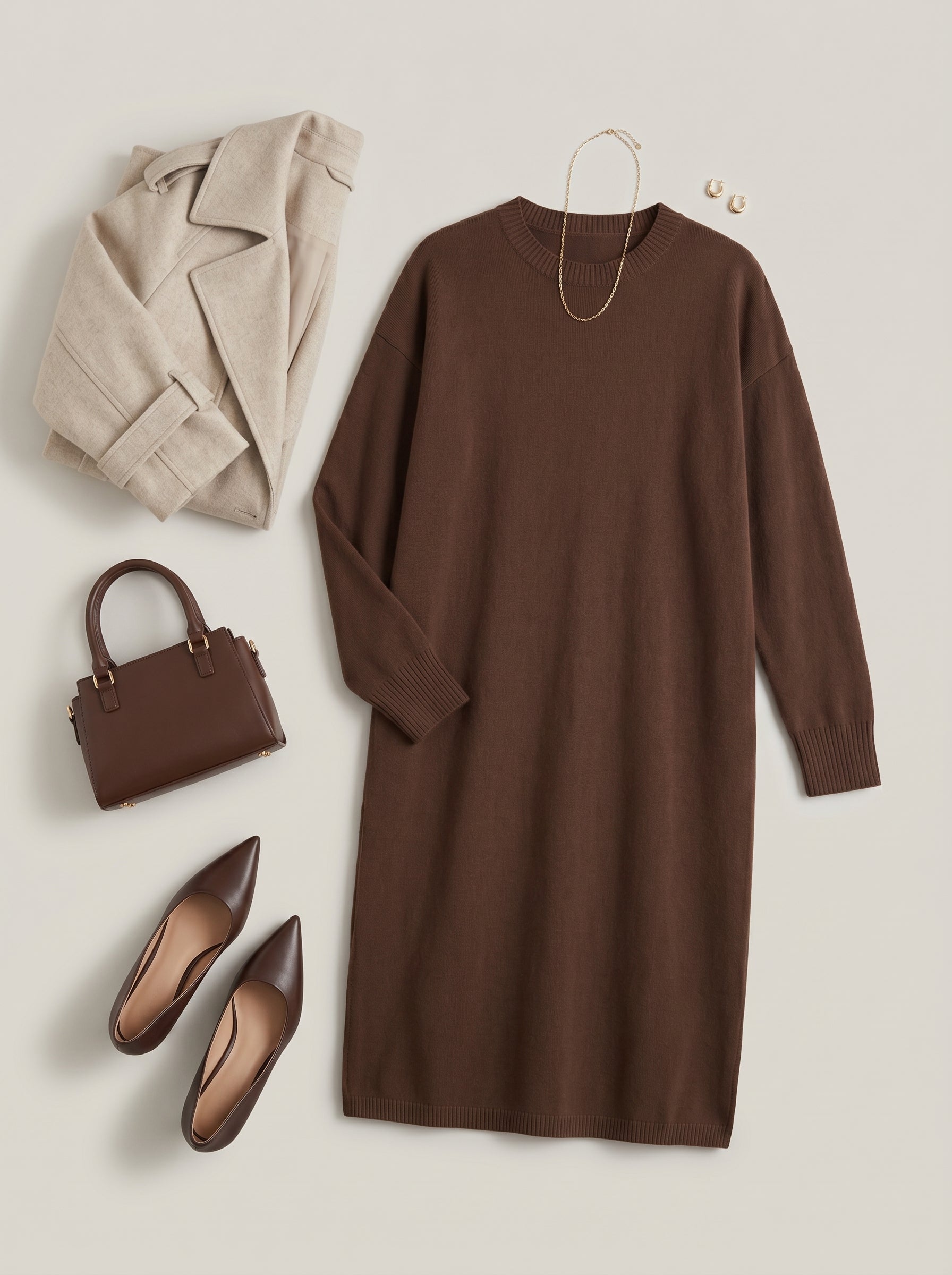 Women's Multi-Color Mid-Length Cashmere Dress — Brown