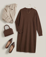 Women's Multi-Color Mid-Length Cashmere Dress — Brown