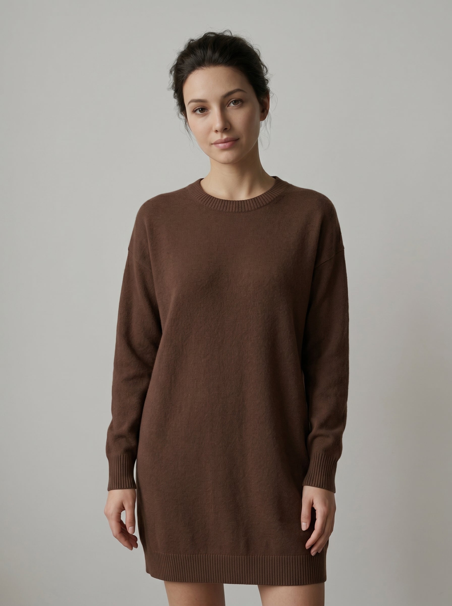 Women's Multi-Color Mid-Length Cashmere Dress — Brown
