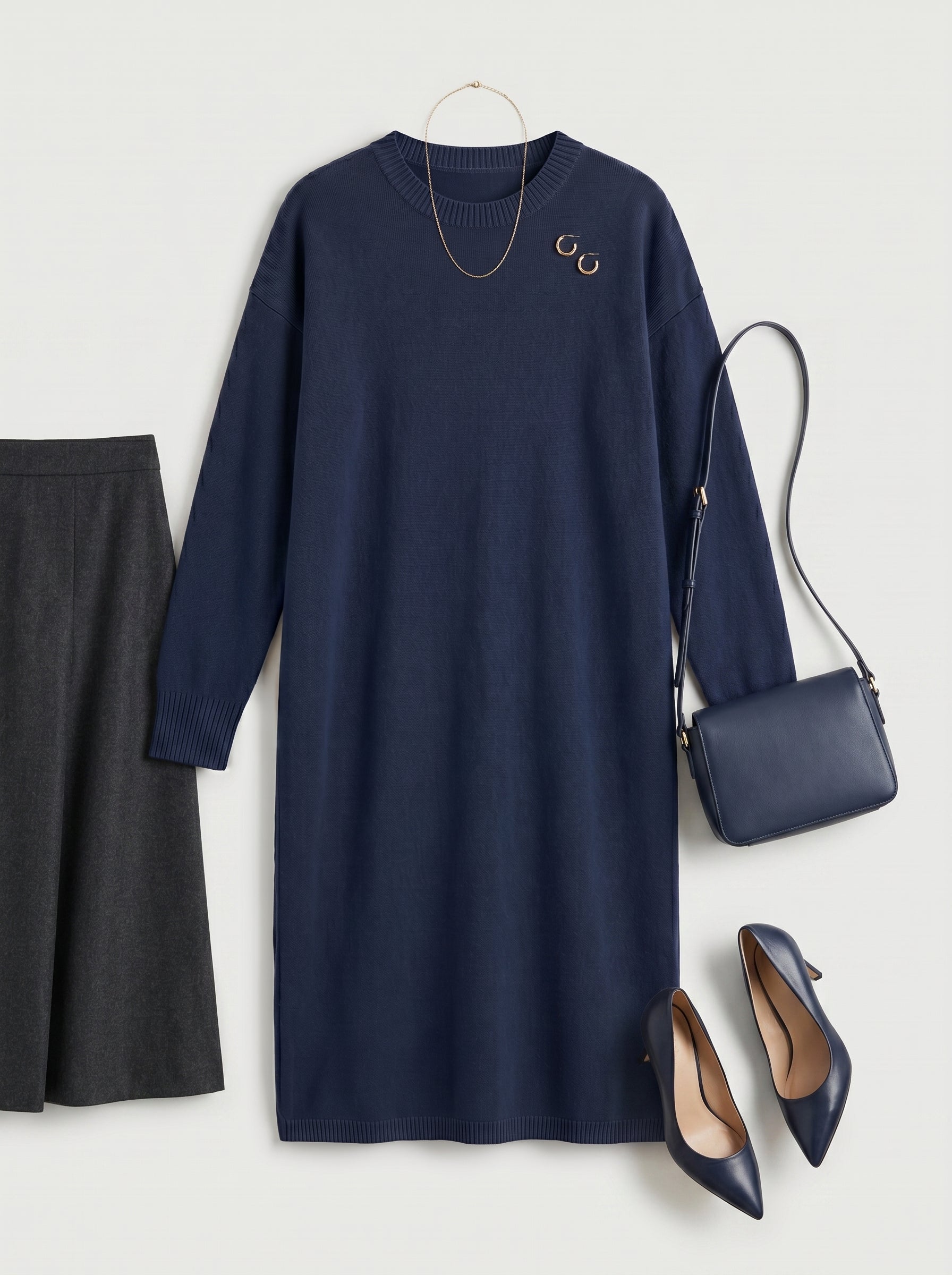 Women's Multi-Color Mid-Length Cashmere Dress — Dark blue