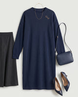 Women's Multi-Color Mid-Length Cashmere Dress — Dark blue