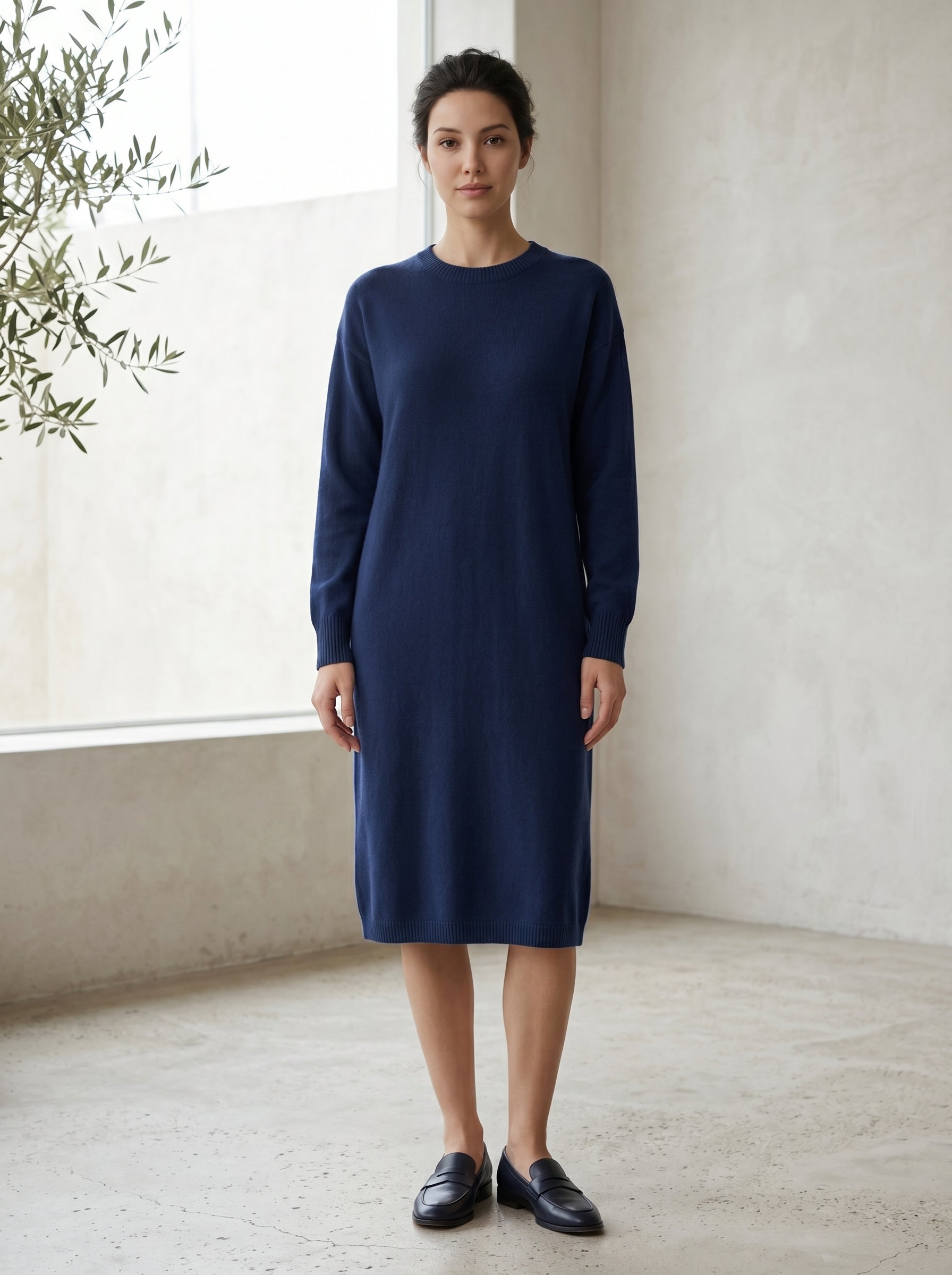 Women's Multi-Color Mid-Length Cashmere Dress — Dark blue