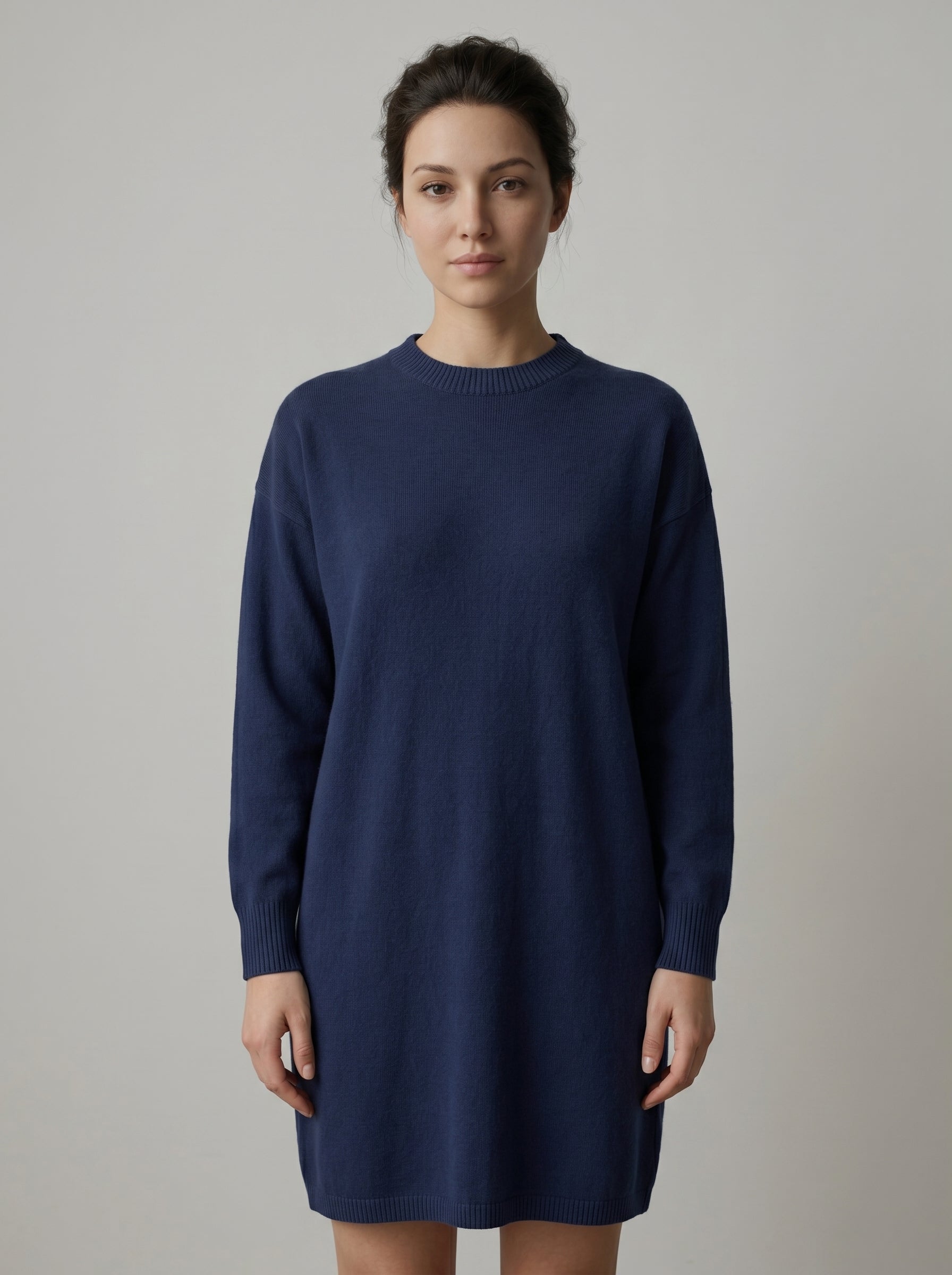 Women's Multi-Color Mid-Length Cashmere Dress — Dark blue
