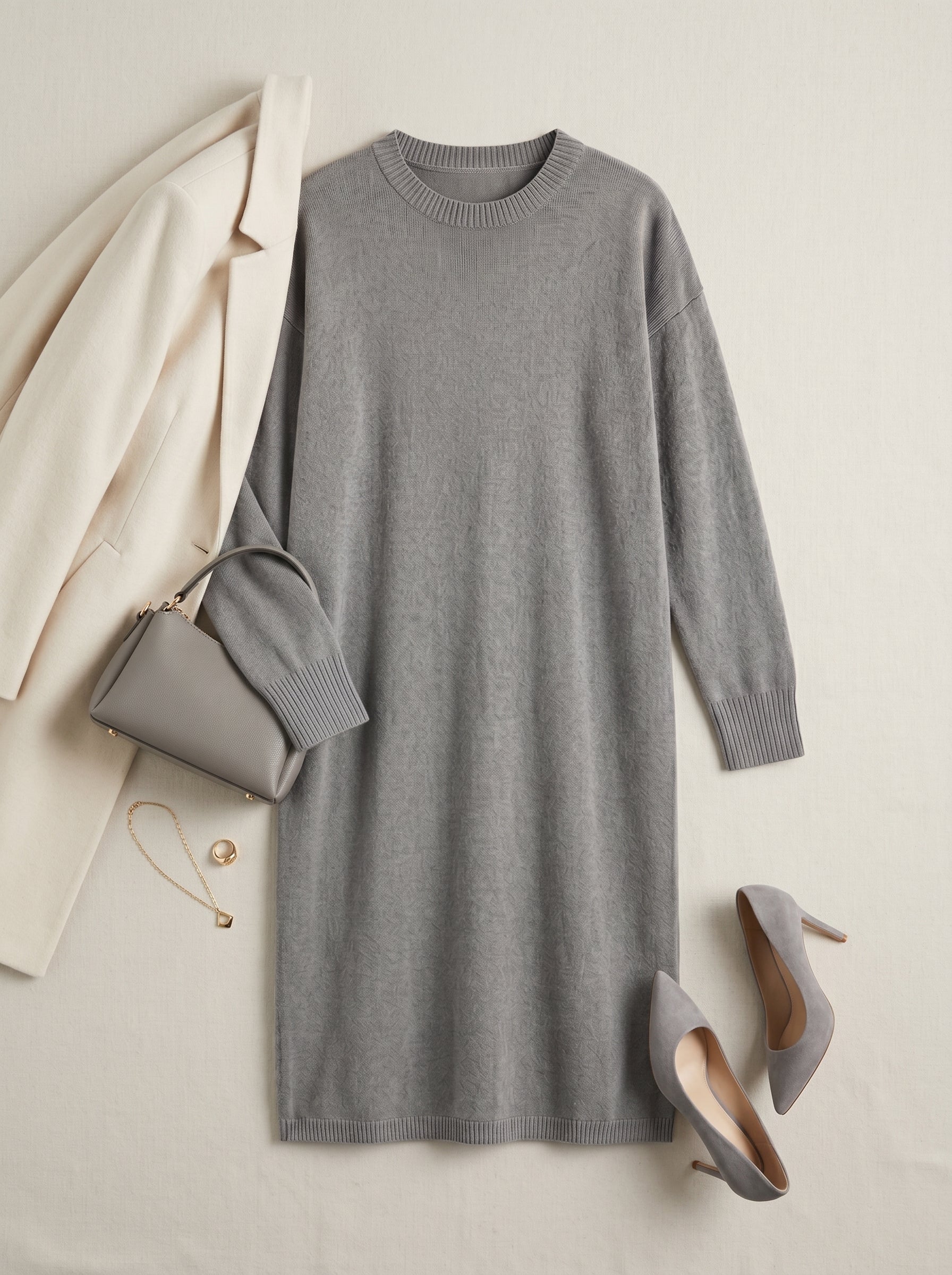 Women's Multi-Color Mid-Length Cashmere Dress — Grey