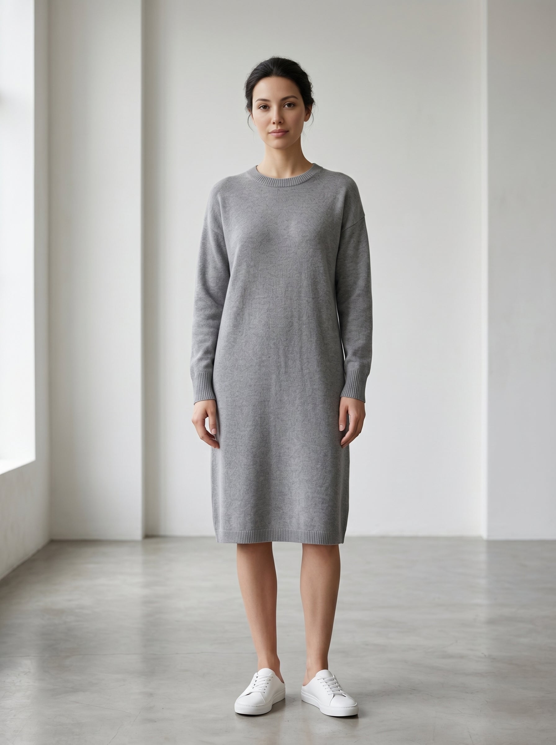 Women's Multi-Color Mid-Length Cashmere Dress — Grey