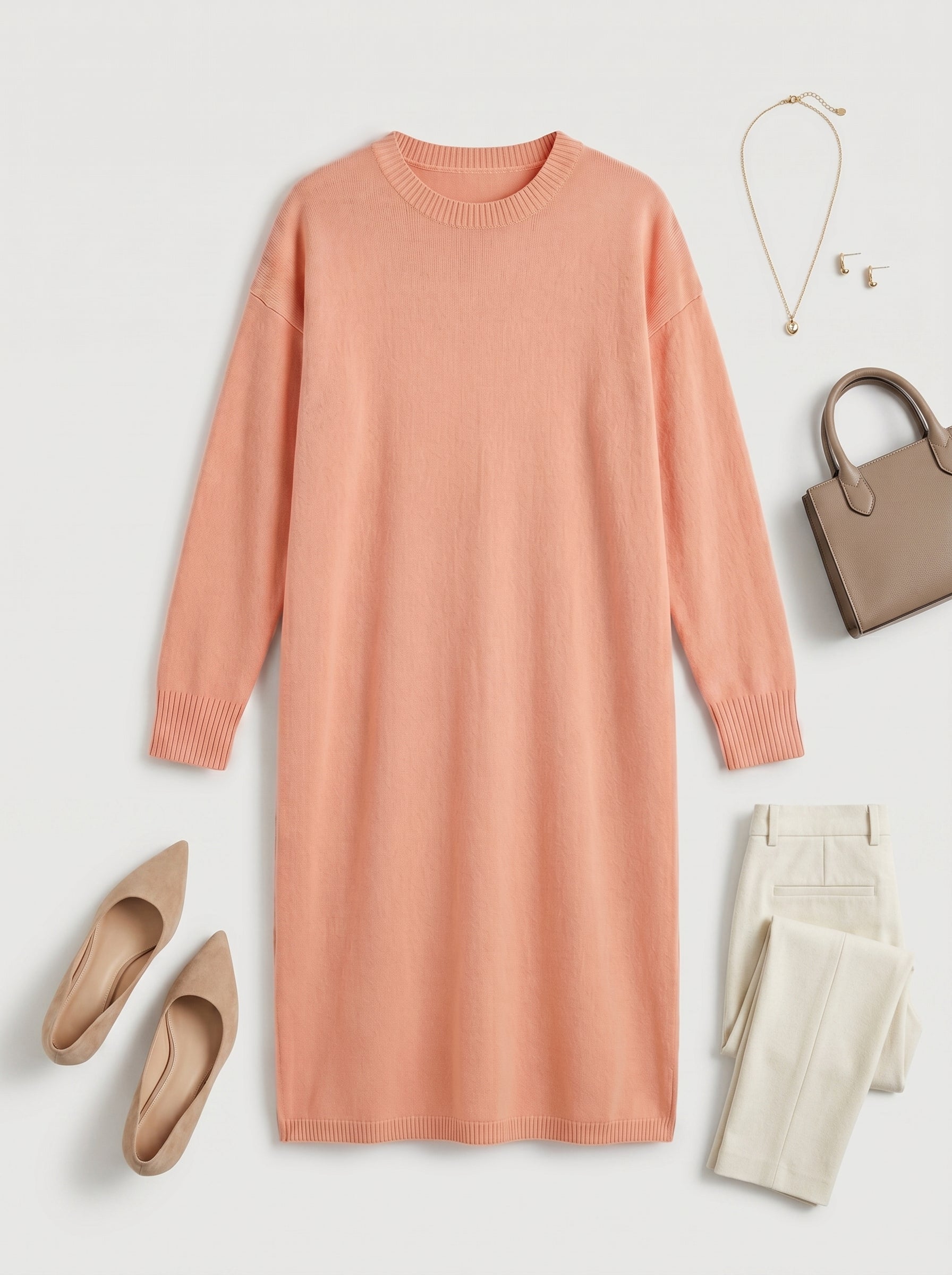 Women's Multi-Color Mid-Length Cashmere Dress — Peach