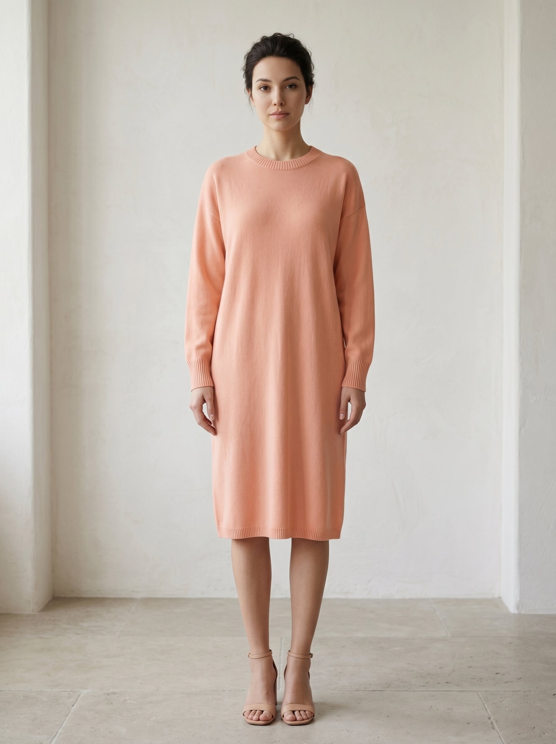 Women's Multi-Color Mid-Length Cashmere Dress — Peach