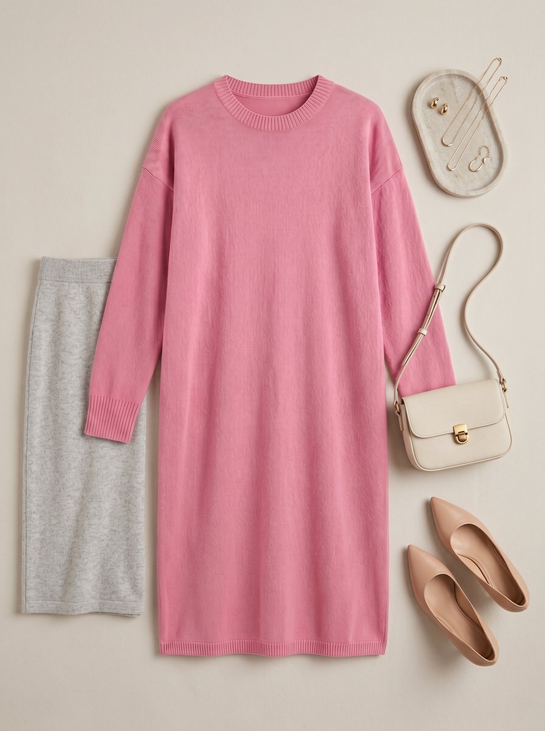 Women's Multi-Color Mid-Length Cashmere Dress — Pink