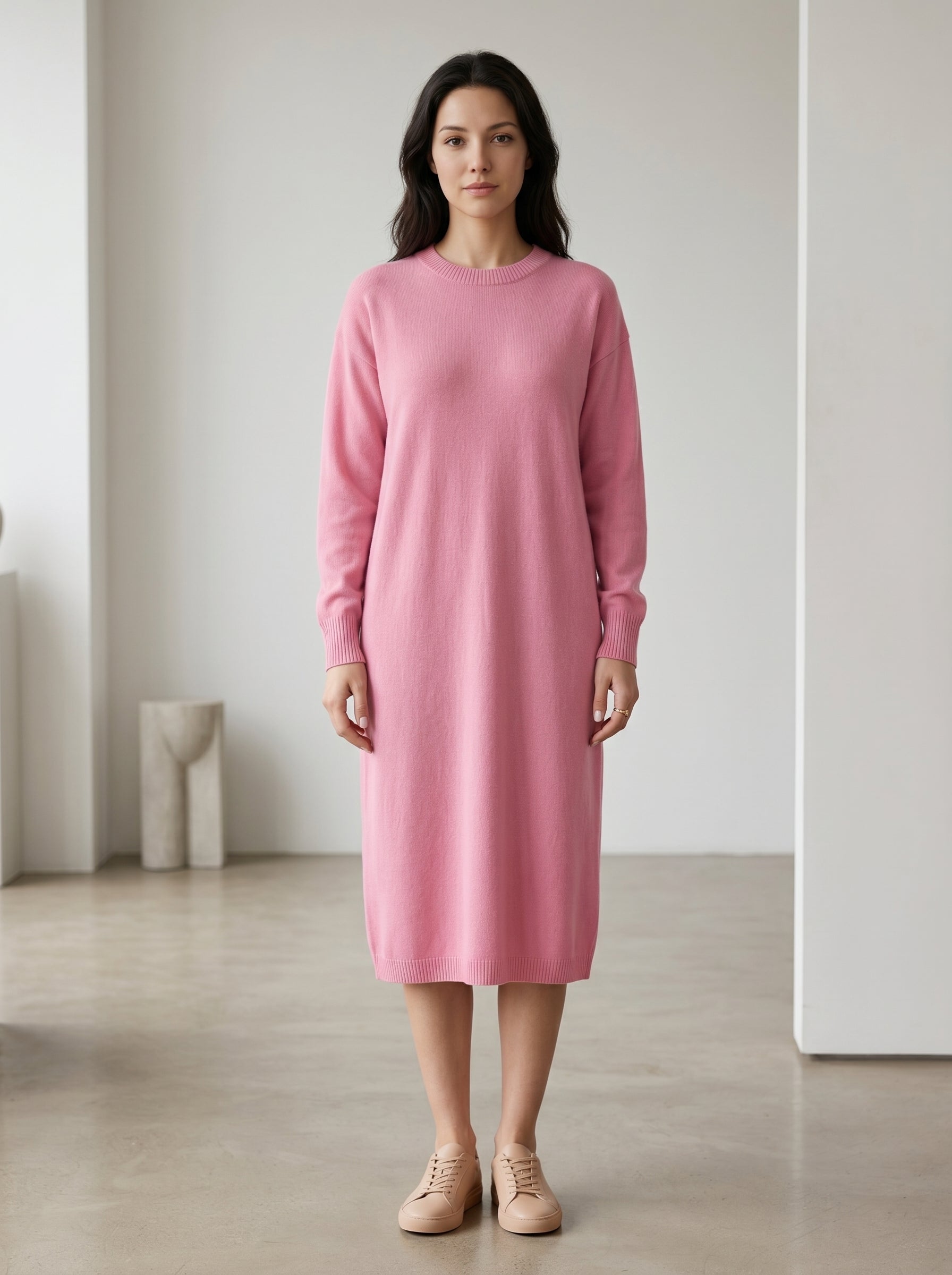 Women's Multi-Color Mid-Length Cashmere Dress — Pink