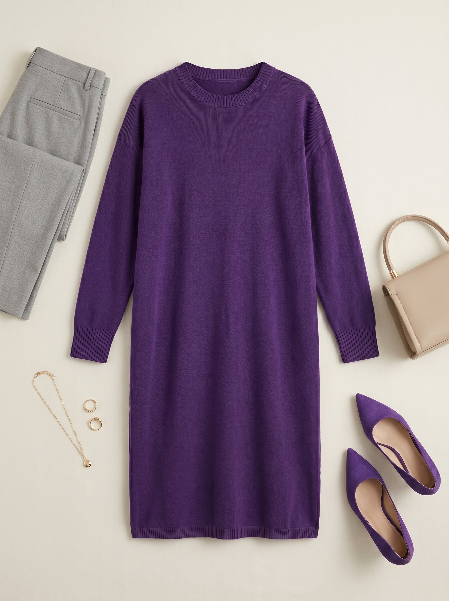 Women's Multi-Color Mid-Length Cashmere Dress — Purple