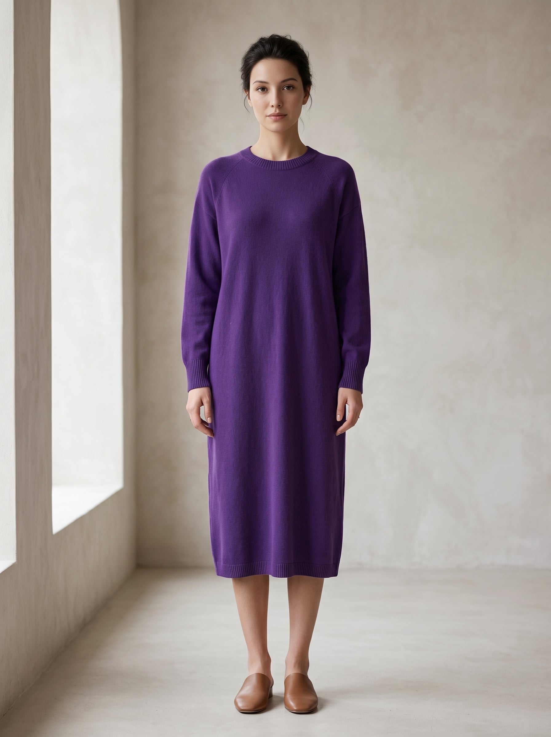 Women's Multi-Color Mid-Length Cashmere Dress — Purple