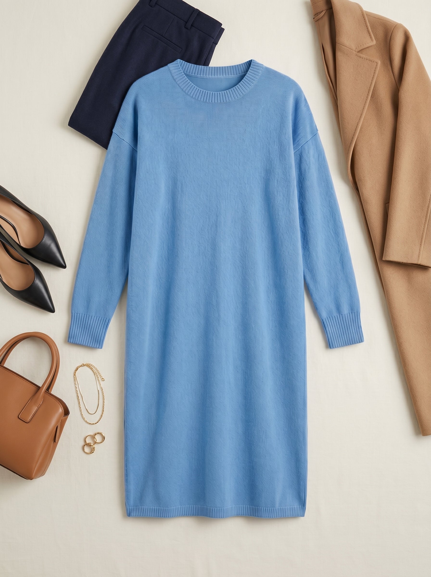 Women's Multi-Color Mid-Length Cashmere Dress — Sky blue