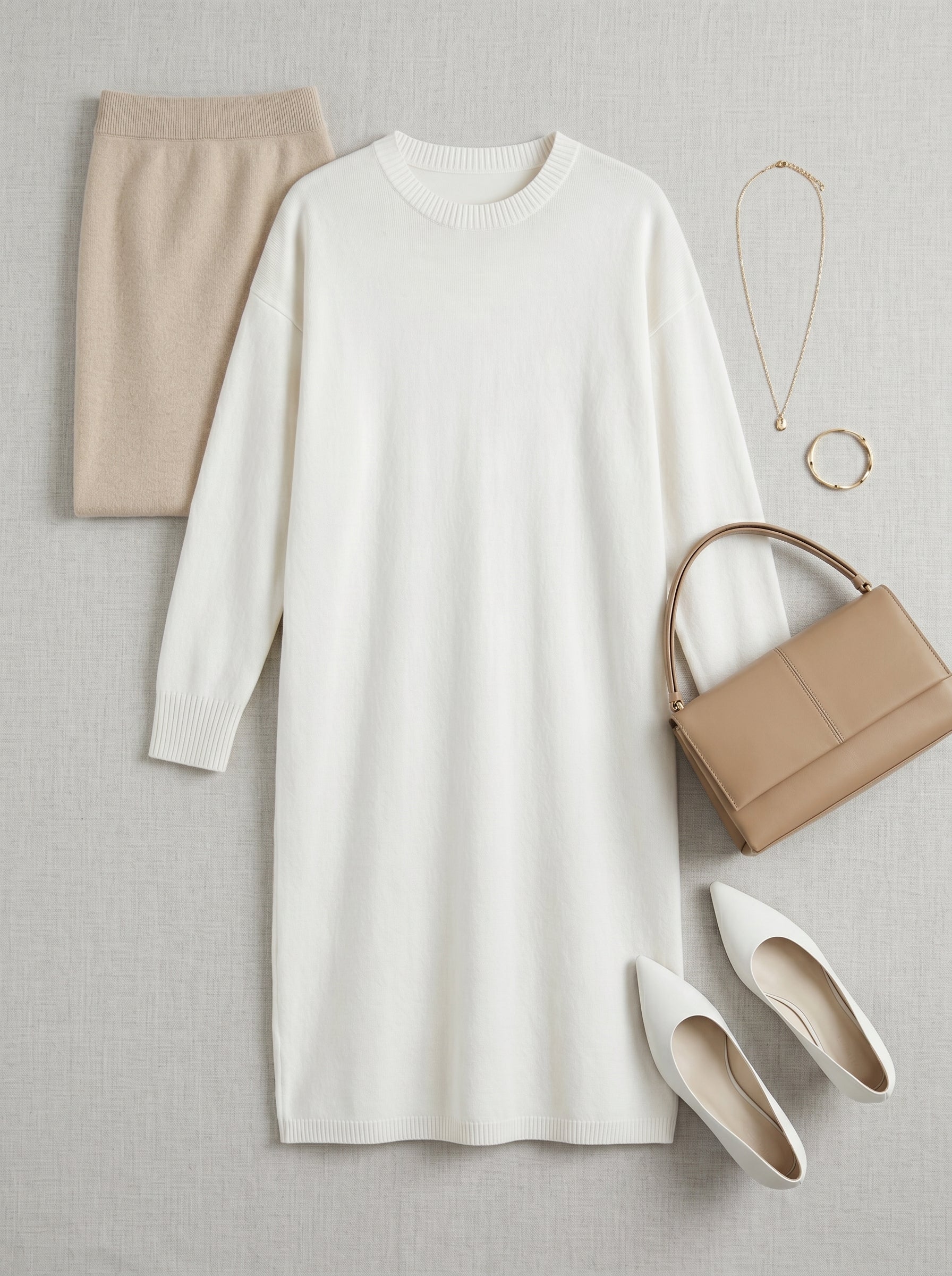 Women's Multi-Color Mid-Length Cashmere Dress — White