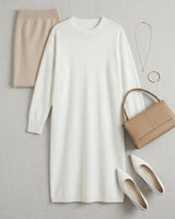 Women's Multi-Color Mid-Length Cashmere Dress — White