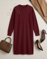 Women's Multi-Color Mid-Length Cashmere Dress — Wine red