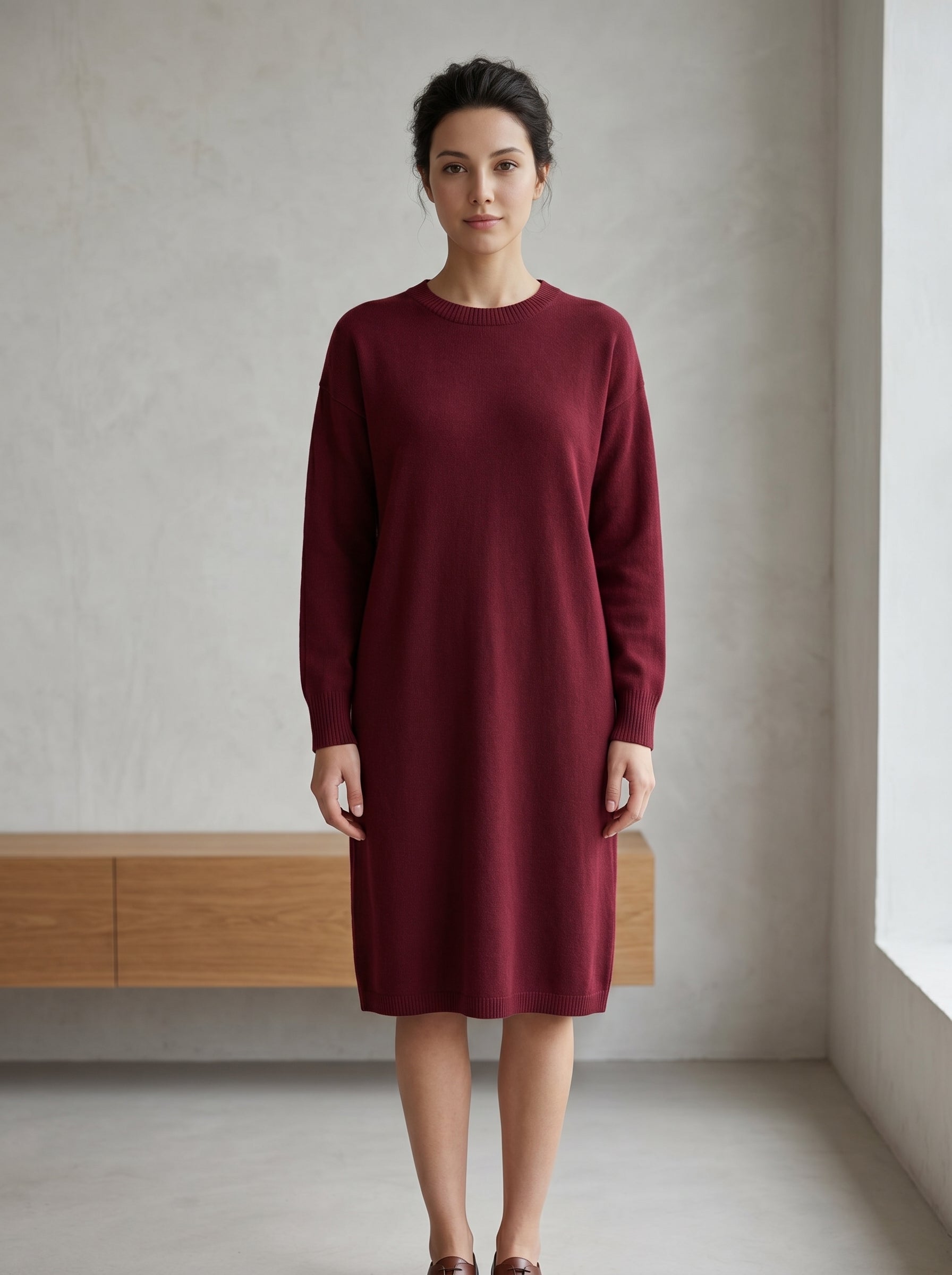 Women's Multi-Color Mid-Length Cashmere Dress — Wine red