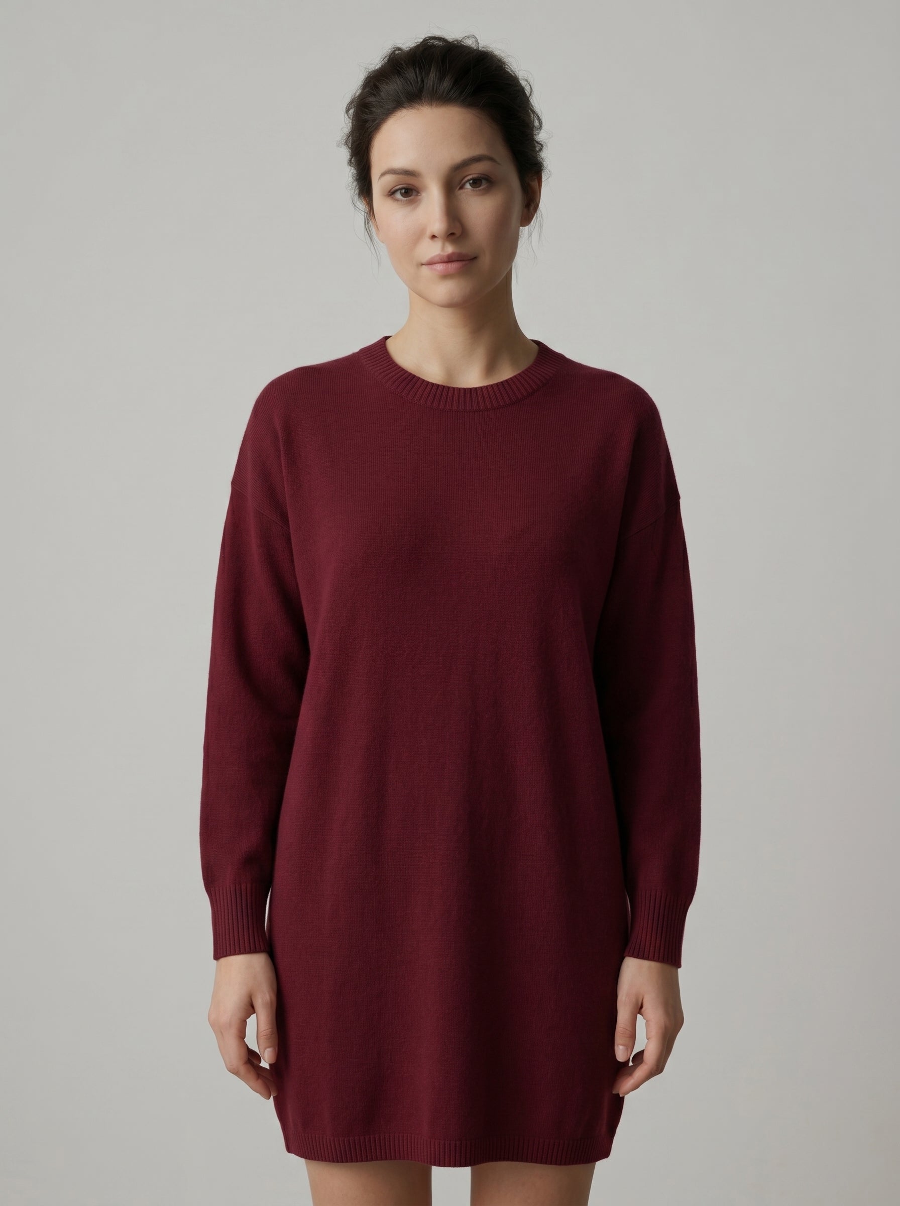 Women's Multi-Color Mid-Length Cashmere Dress — Wine red