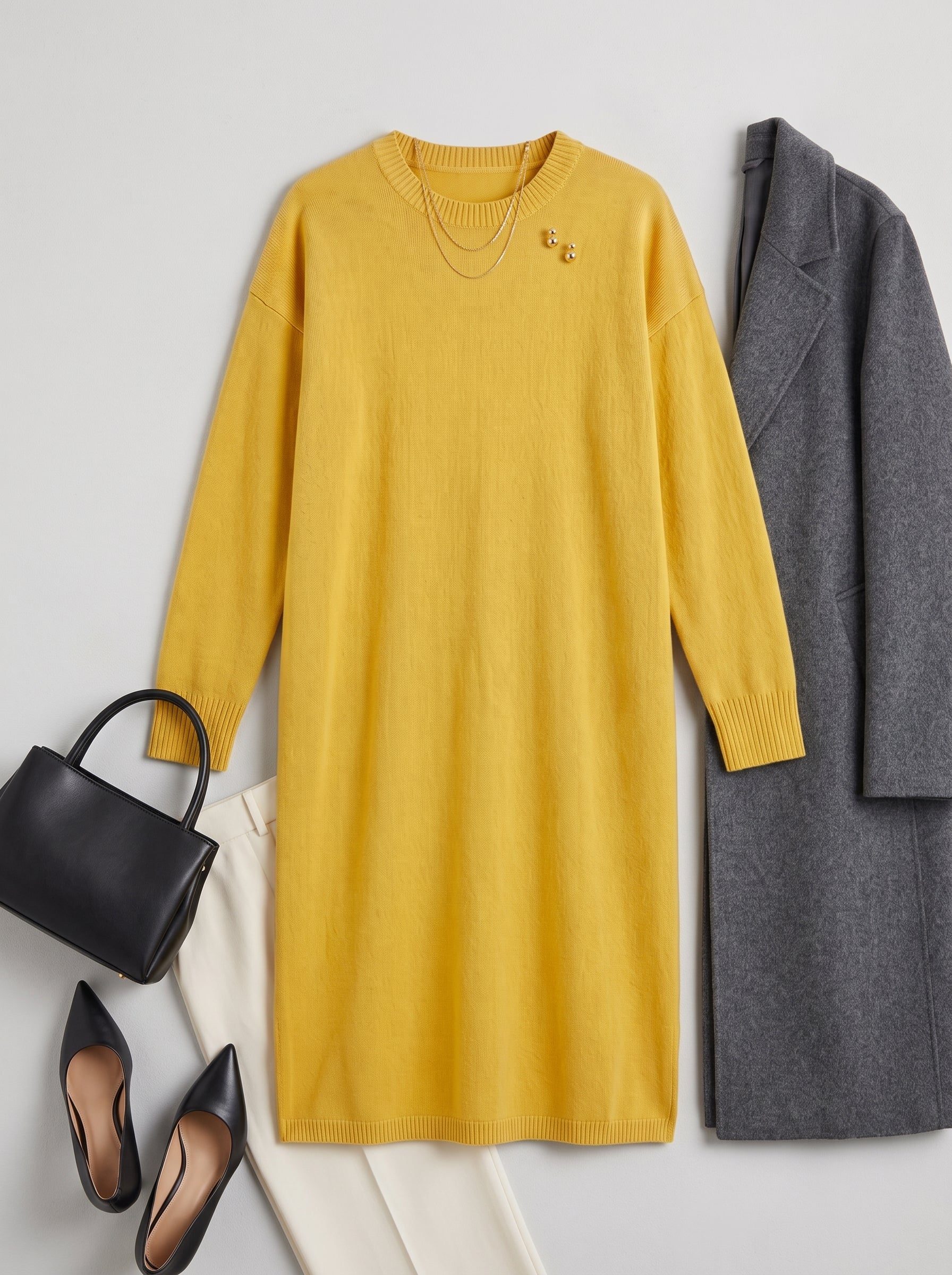 Women's Multi-Color Mid-Length Cashmere Dress — Yellow