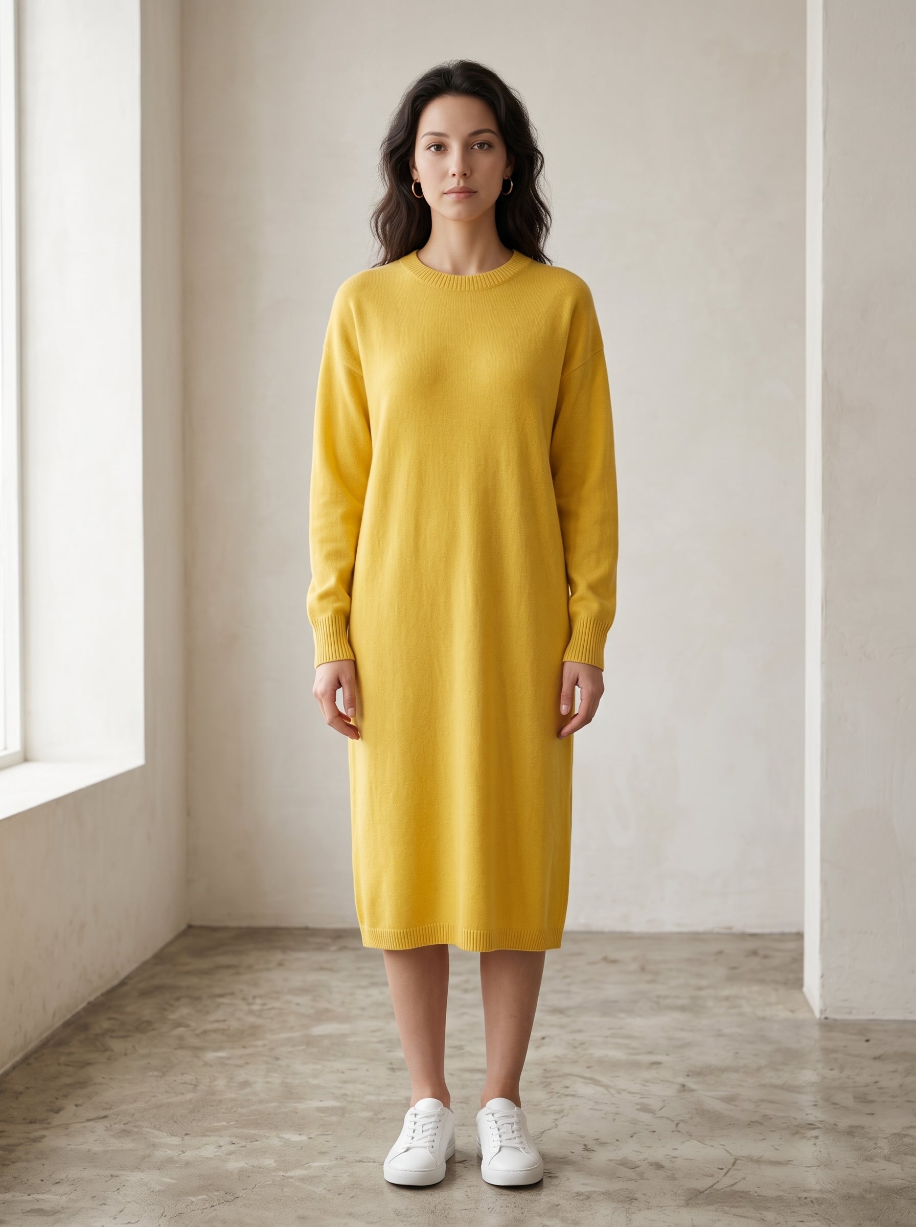 Women's Multi-Color Mid-Length Cashmere Dress — Yellow