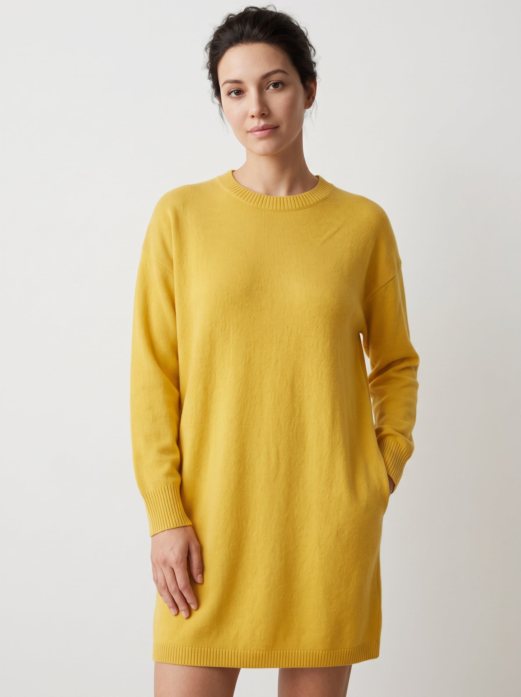 Women's Multi-Color Mid-Length Cashmere Dress — Yellow