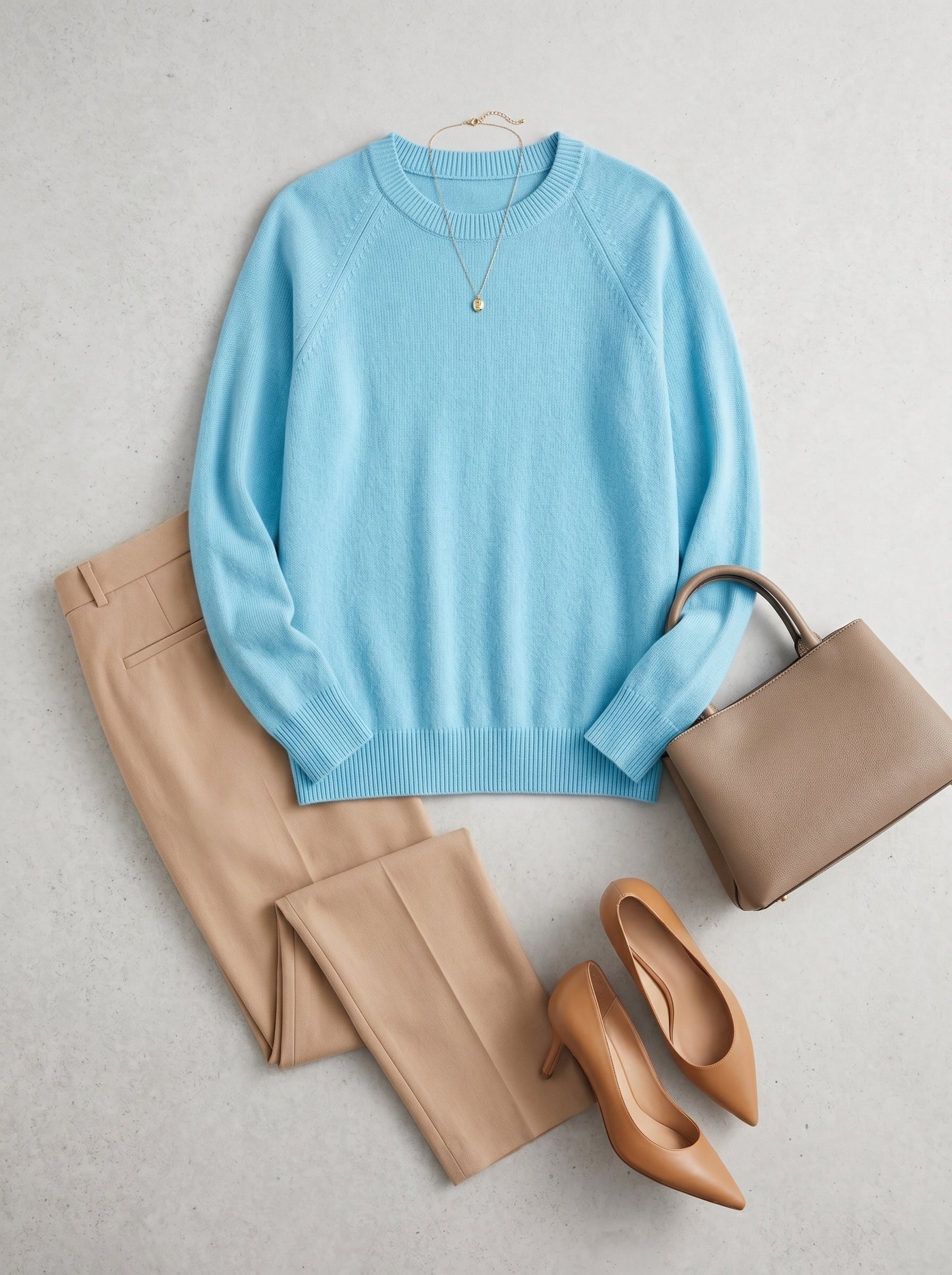 Women's Mid-Length Knit Cashmere Sweater — Sky blue