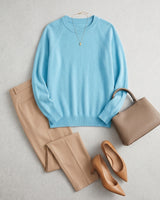 Women's Mid-Length Knit Cashmere Sweater — Sky blue