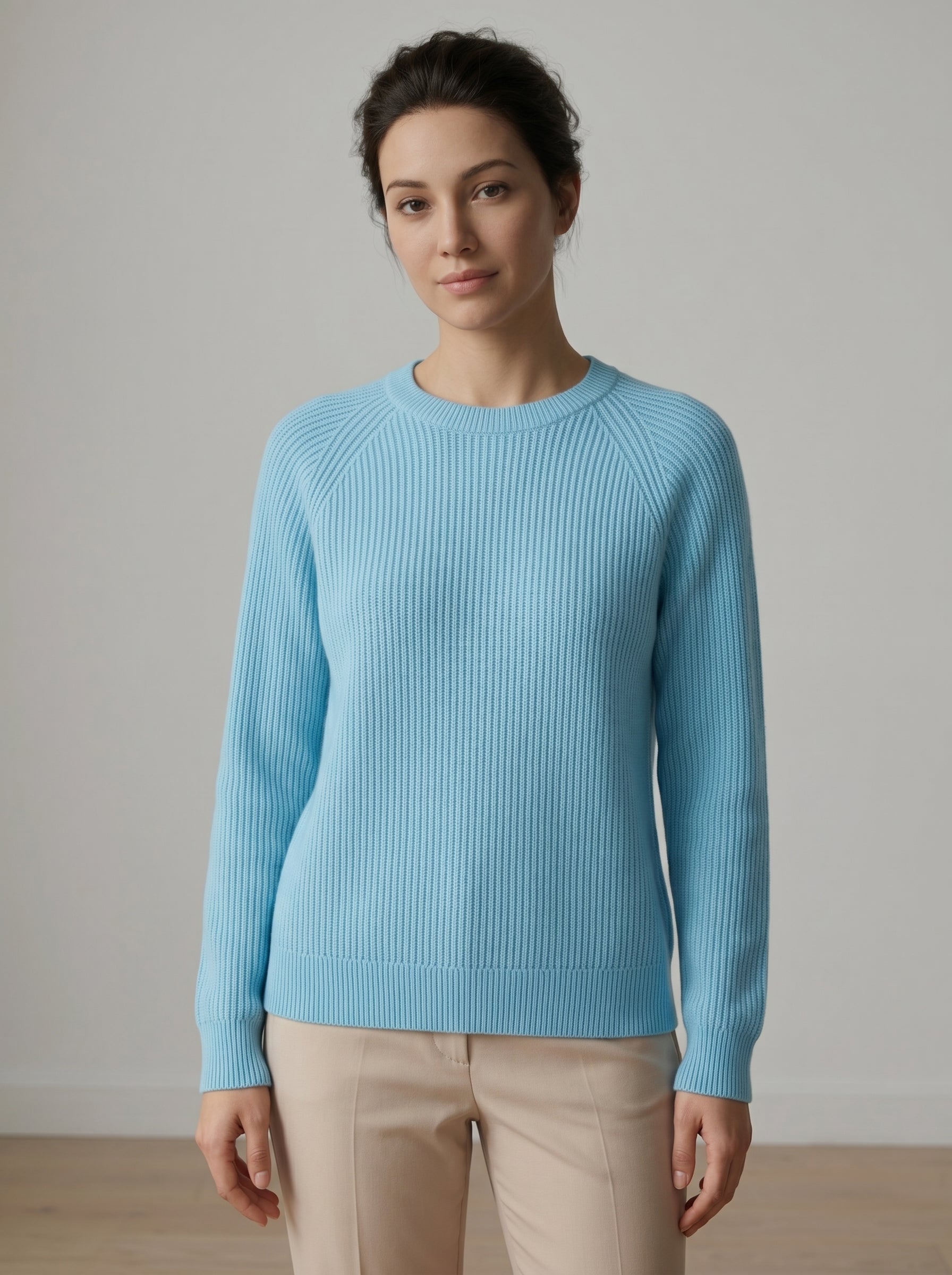 Women's Mid-Length Knit Cashmere Sweater — Sky blue