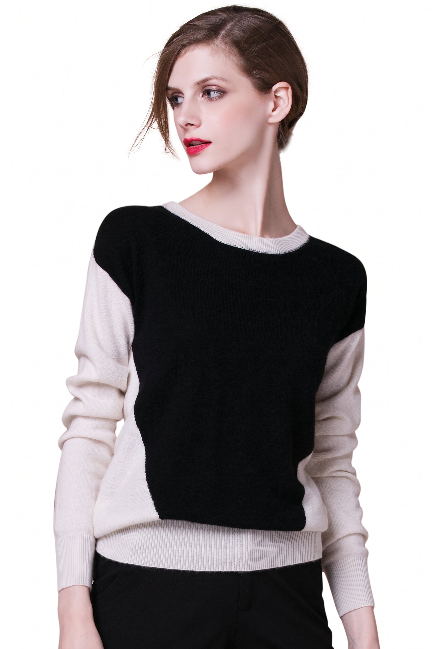 Women's Colorblock Crew Neck Cashmere Sweater