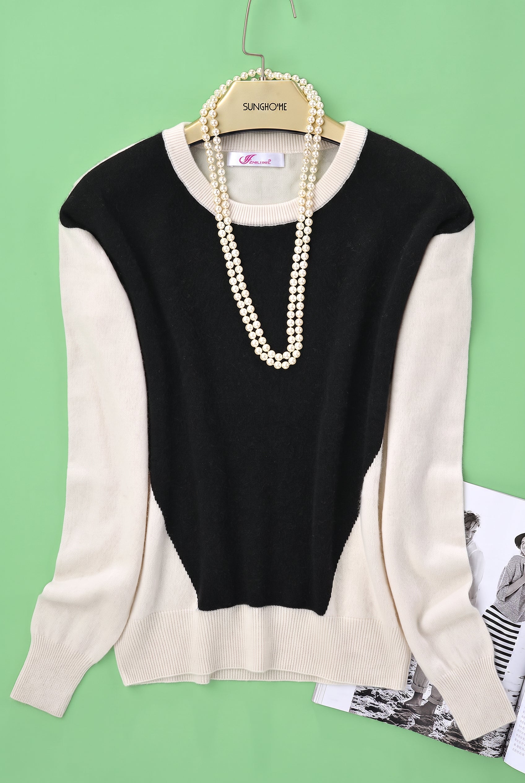 Women's Colorblock Crew Neck Cashmere Sweater