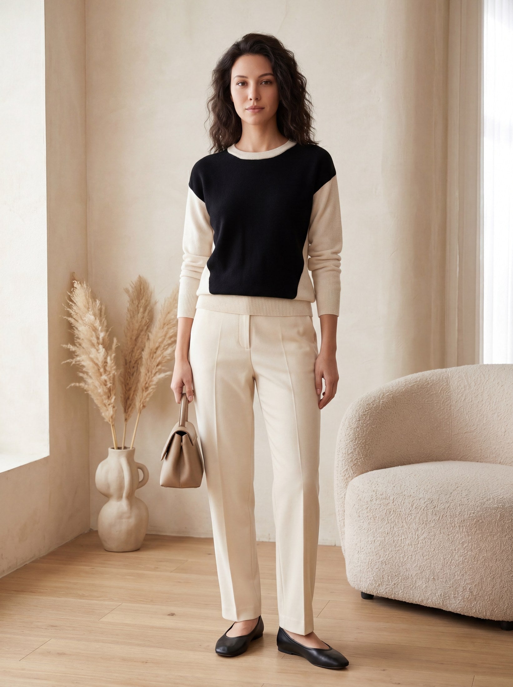 Women's Colorblock Crew Neck Cashmere Sweater