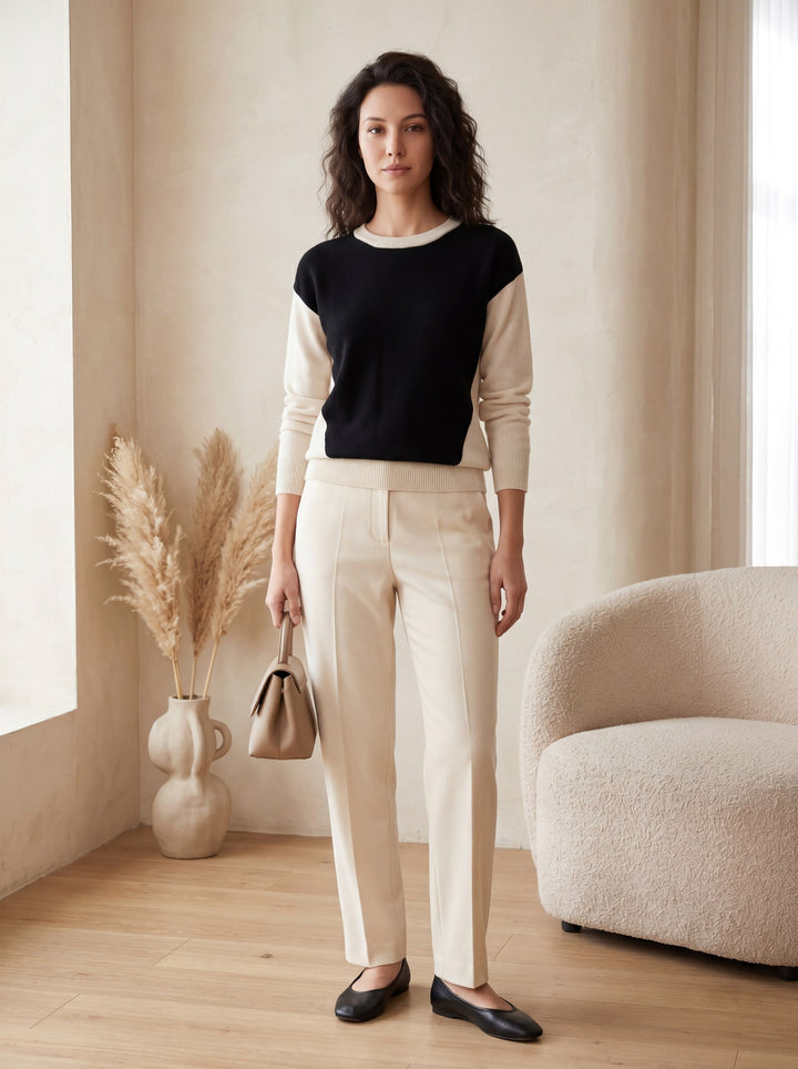 Women's Colorblock Crew Neck Cashmere Sweater candidate collection image