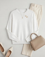 Women's Colorblock Crew Neck Cashmere Sweater — White