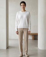 Women's Colorblock Crew Neck Cashmere Sweater — White