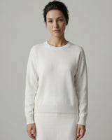 Women's Colorblock Crew Neck Cashmere Sweater — White