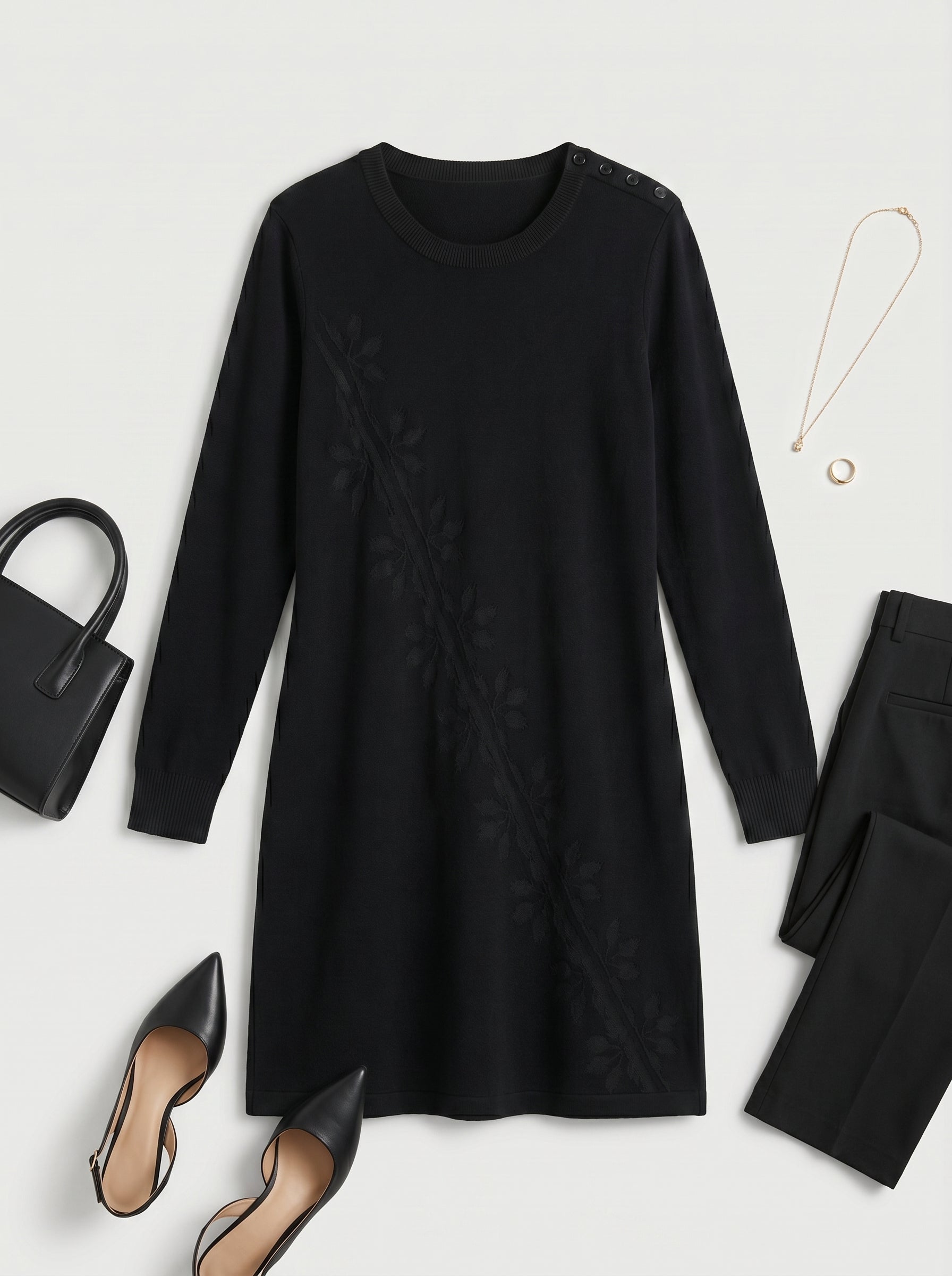 Women's Mid-Length Cashmere Sweater Dress — Black