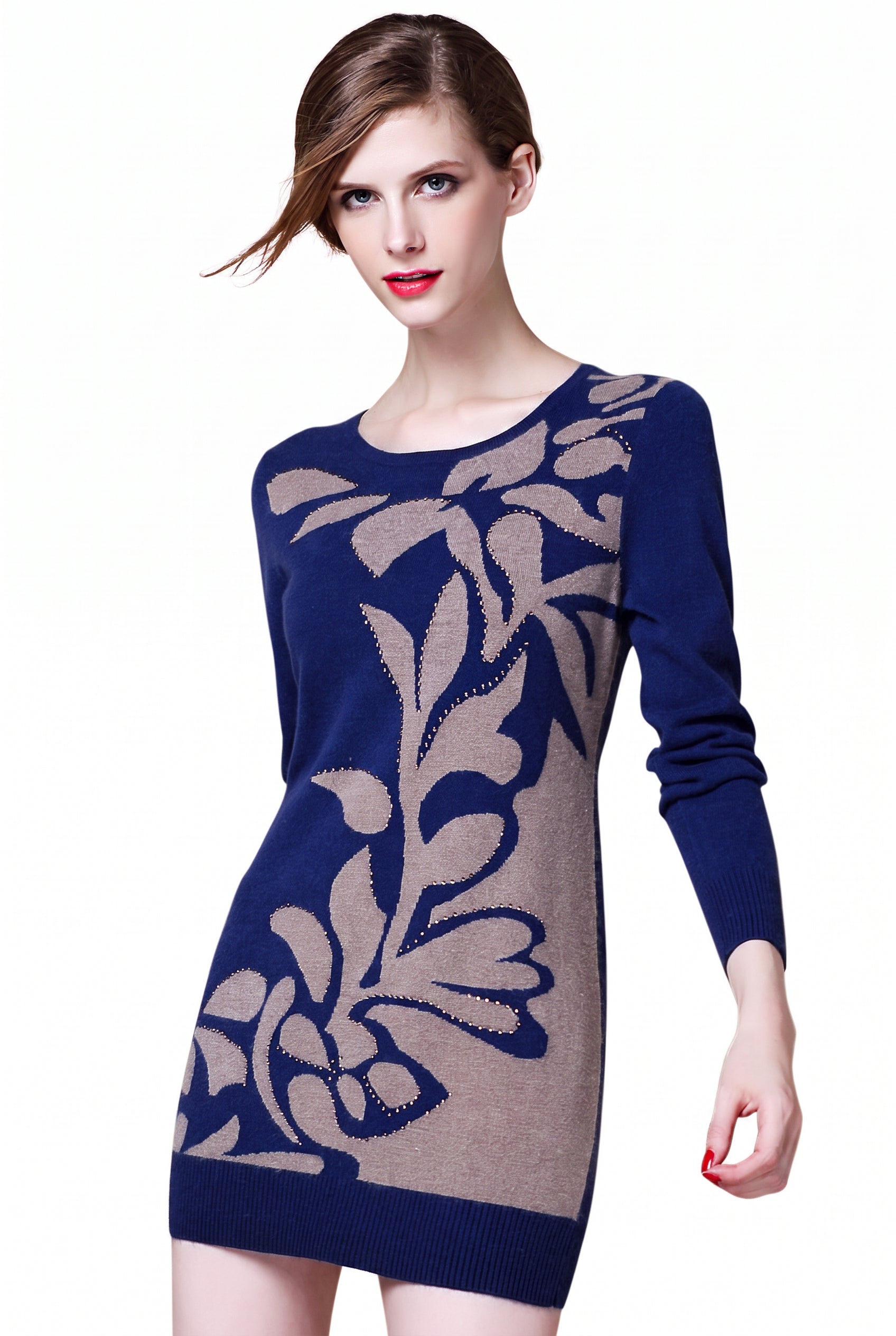 Women's Slim Round Neck Sweater Dress