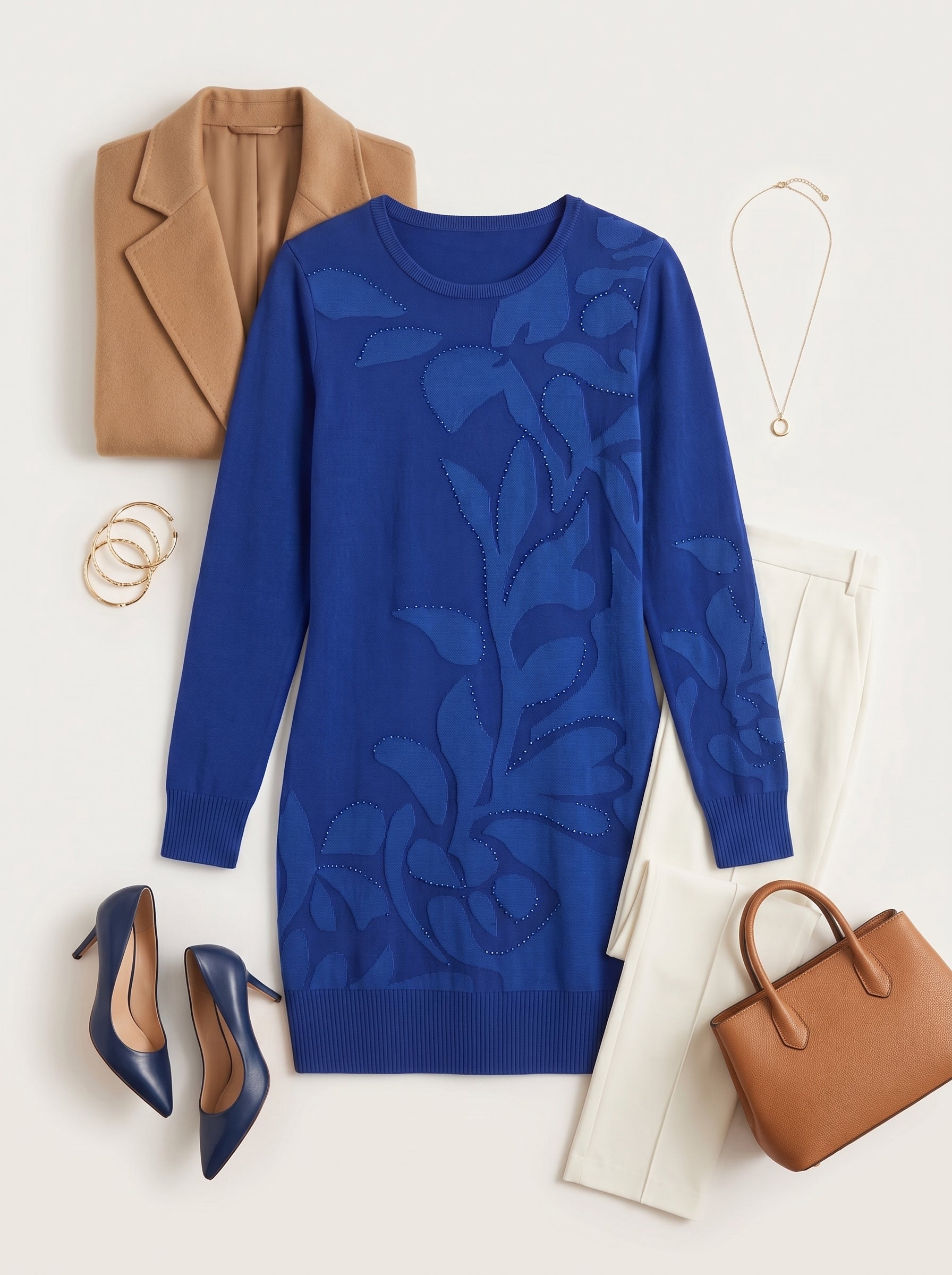 Women's Slim Round Neck Sweater Dress — Blue