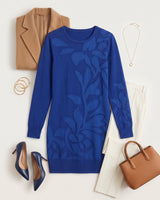 Women's Slim Round Neck Sweater Dress — Blue